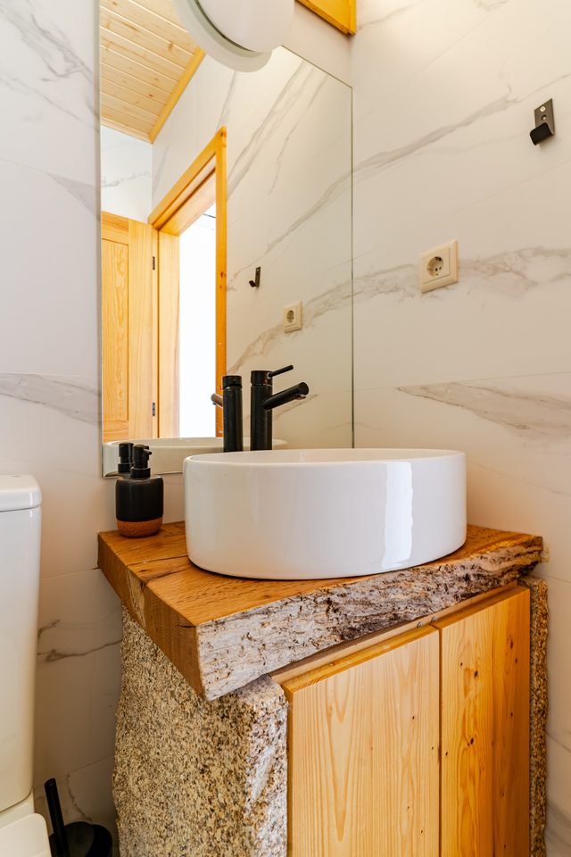 Modern bathroom vanity at Casa do Sol, Northern Portugal